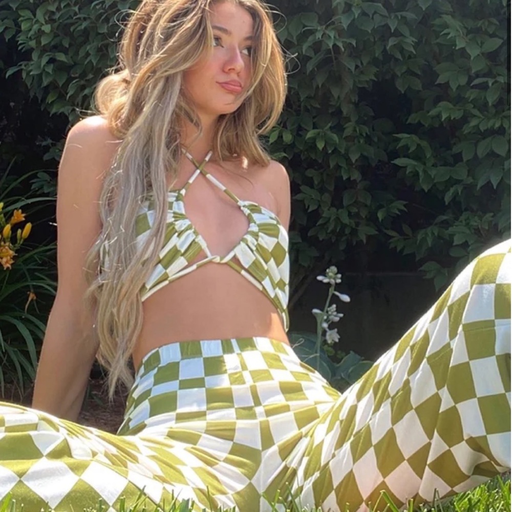 Princess Polly Latiana Green Checkerboard Matching Set